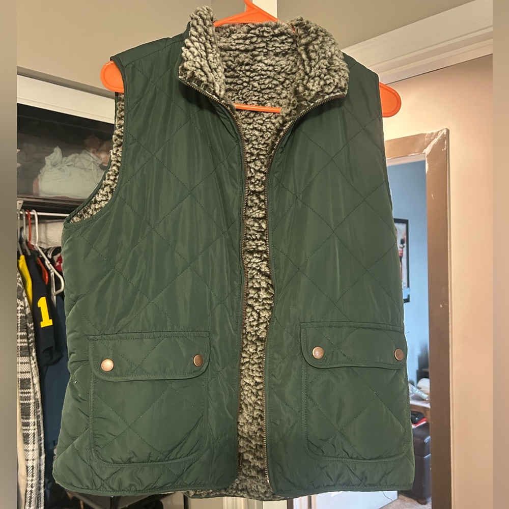 Green Quilted Vest with Sherpa Lining, size small